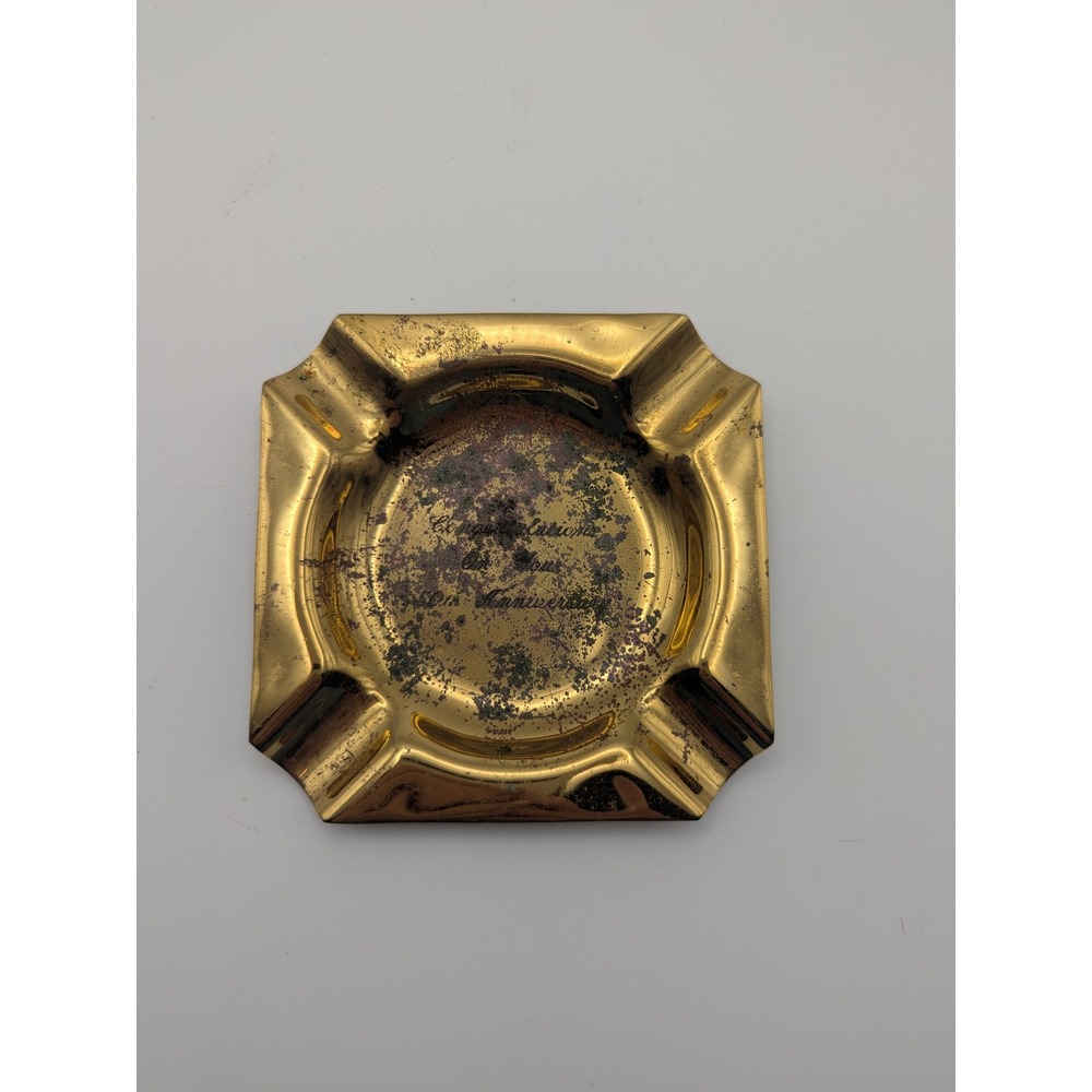 Vintage Dirilyte Dirigold Ashtray Square 4‎ Slots 50th Anniversary Patina Retro